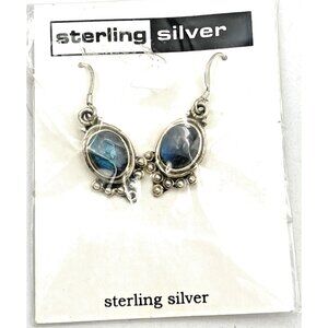 Sterling Silver Bezel Set Labradorite Cabochon Dangle Post Earrings New